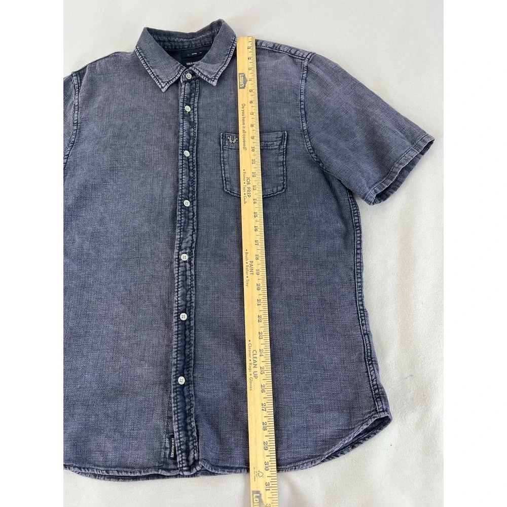 True Religion Men's Blue Western Button Down Short Sleeve Shirt‎ Sz XL Slim